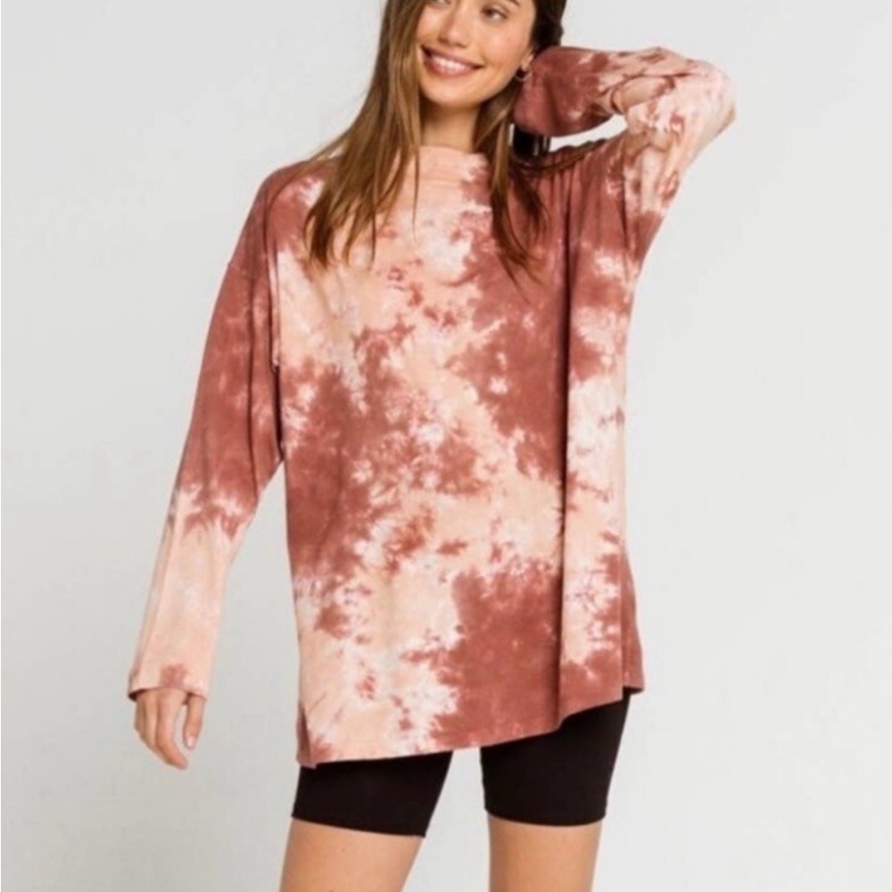 Free People We The Free Tie Dye Long Sleeve Shirt Cabernet Combo Cotton Size L